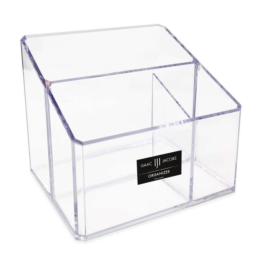 Isaac Jacobs Clear Acrylic 3-Compartment Organizer For Makeup, Remote & Office Storage