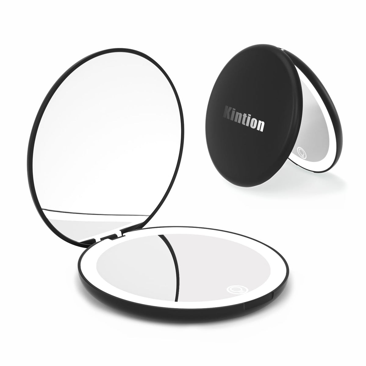 Kintion Compact Travel Mirror With Light, 1X/10X Magnification, Dimmable Led, Black