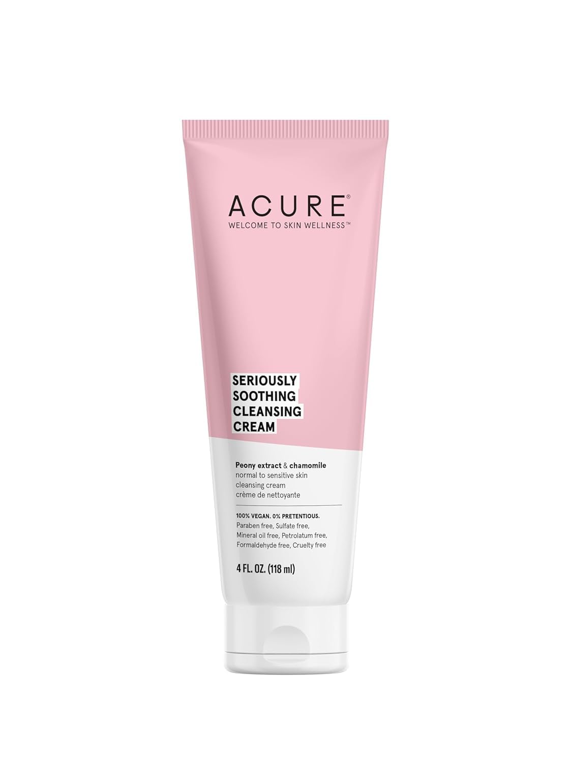 Acure Seriously Soothing Cleansing Cream, 100% Vegan, Peony & Chamomile, 4 Fl Oz