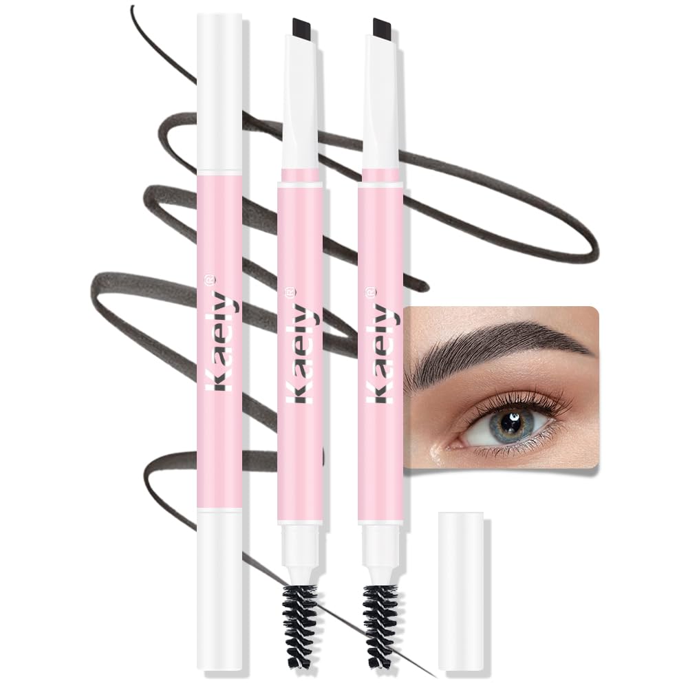 Feicuiyun Waterproof Eyebrow Pencil, Micro Brow Double-Ended Ultra-Fine, 01#Ebony, 1