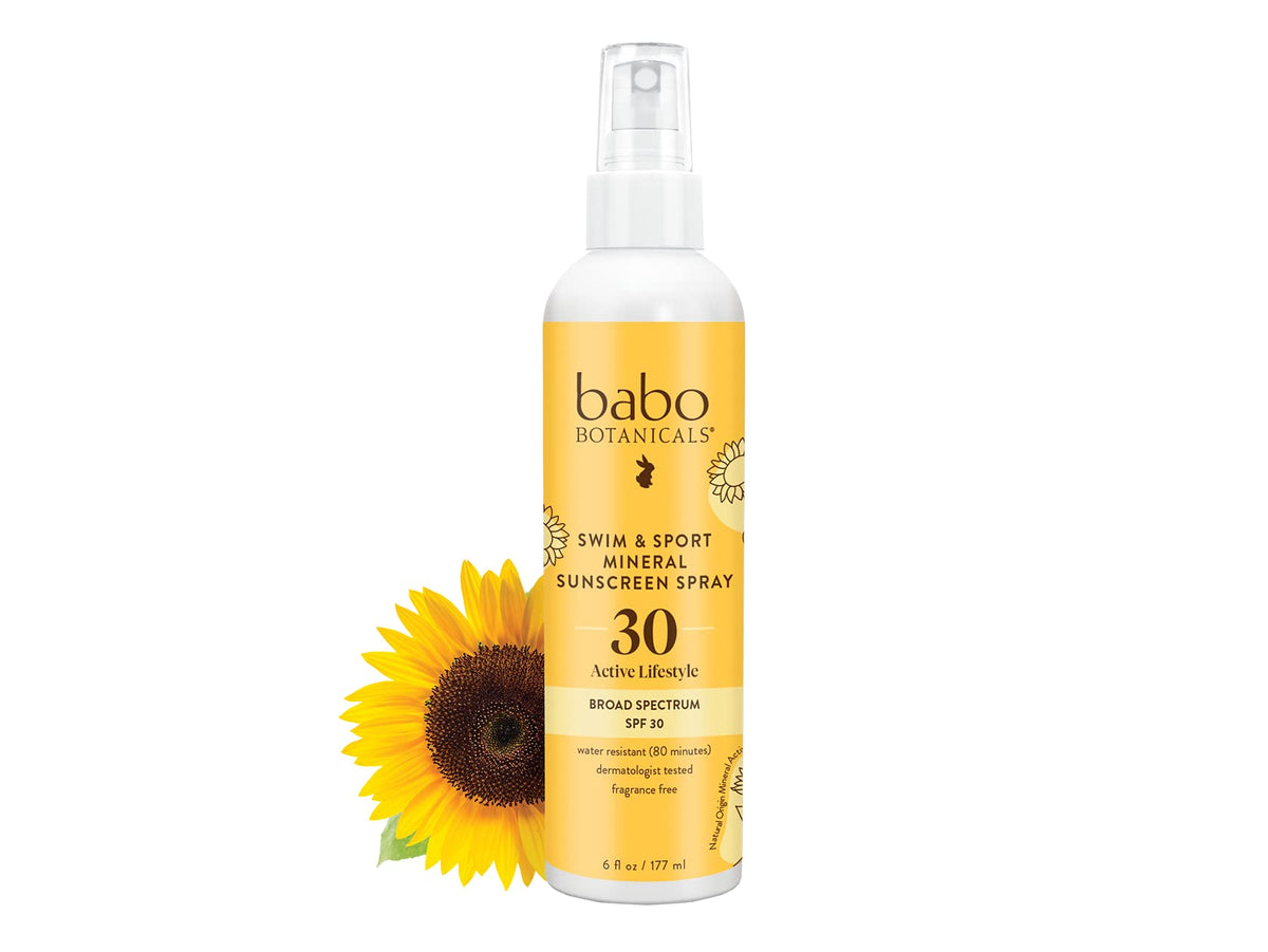 Babo Botanicals Spf 30 Swim & Sport Mineral Sunscreen Spray - Fragrance-Free, Water Resistant