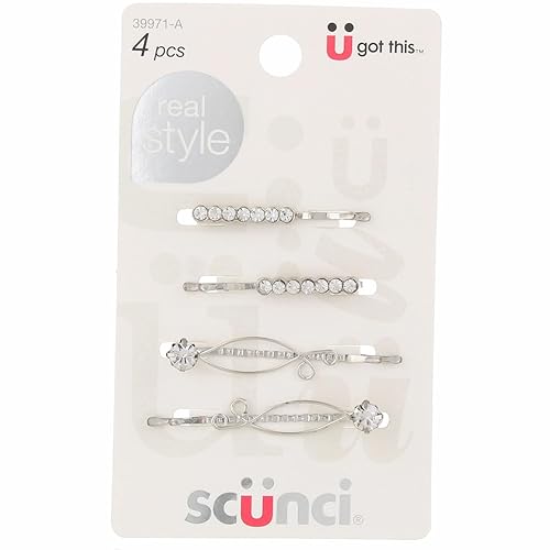 Scunci Rhinestone Slide Pins, Clear, 4 Ea - Stylish Plastic & Metal Hair Accessories