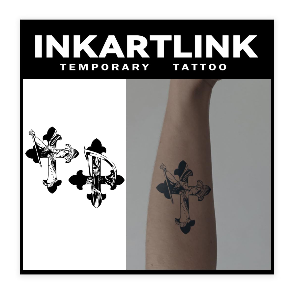 Inkartlink Semi Permanent Tattoo - Cross Of Good And Evil Design, Waterproof, Realistic Look