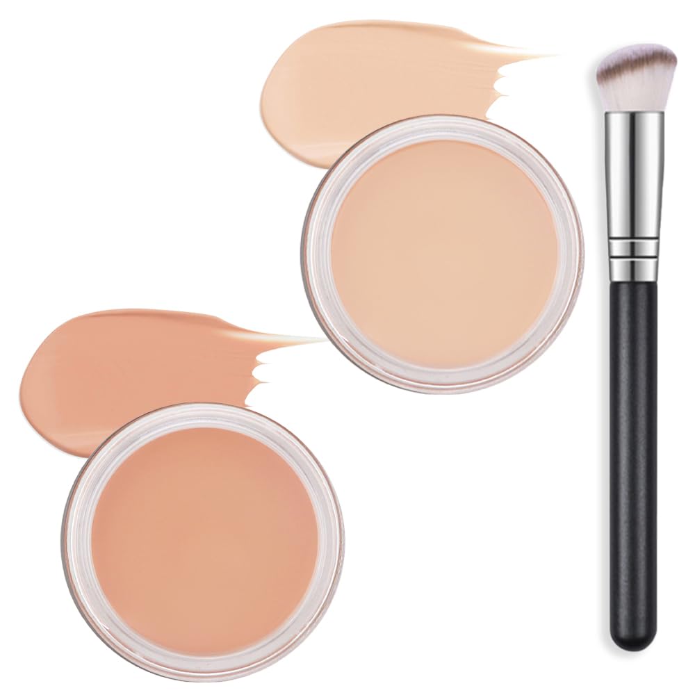 Kaely 2Pcs Full Coverage Concealer Set - Waterproof Under Eye Brightener & Makeup Brush Kit