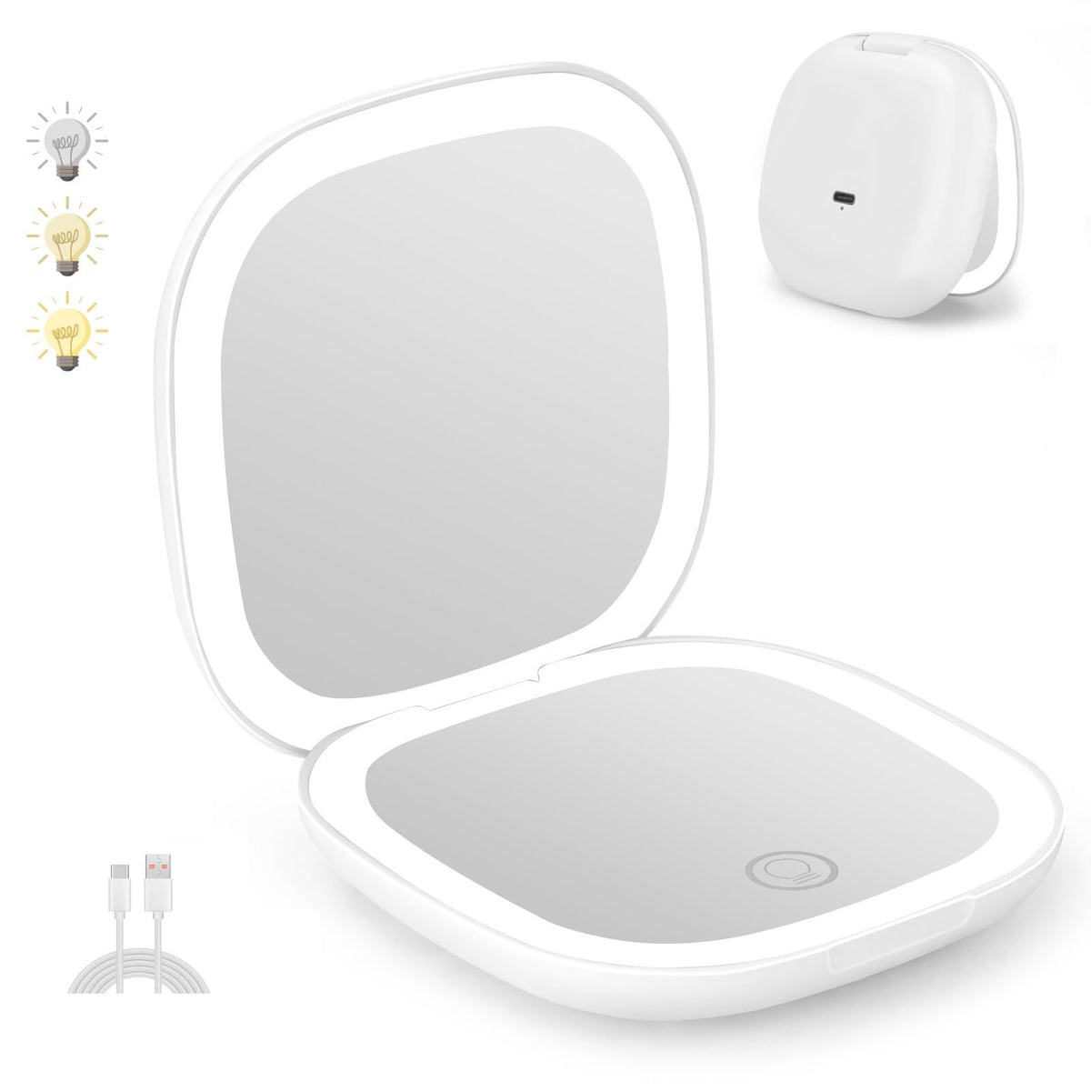 Infitrans Rechargeable Pocket Mirror - 1X/5X Led Compact Travel Makeup Mirror, White