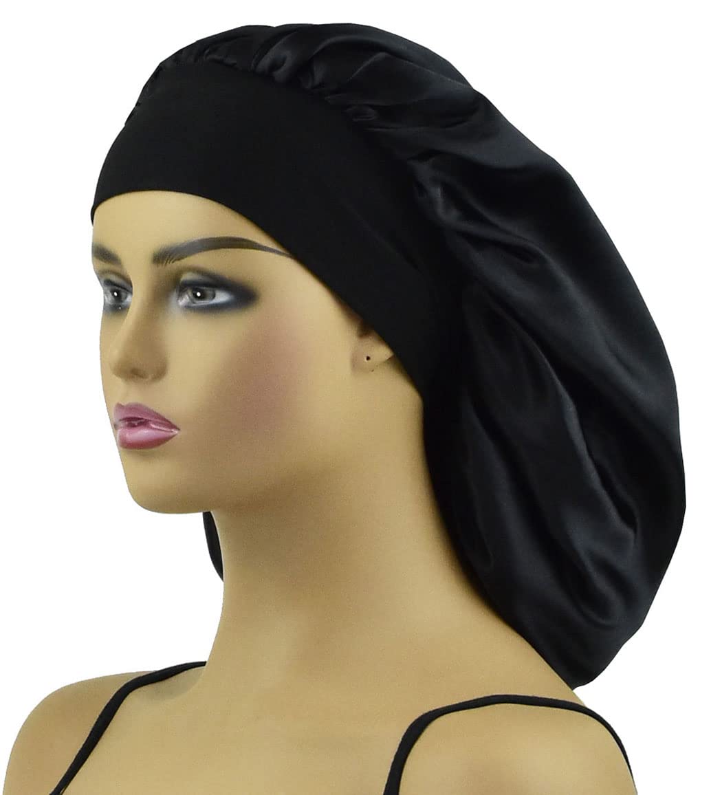 Ailonshawn Extra Large Black Silk Bonnet For Women - Satin Sleep Cap For Long Hair & Braids