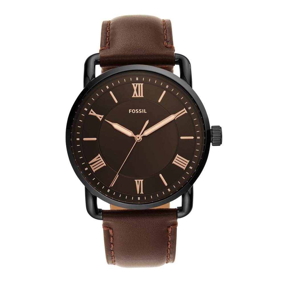 Fossil Men'S Copeland Quartz Watch, Stainless Steel & Leather, Black/Brown, Model Fs5666