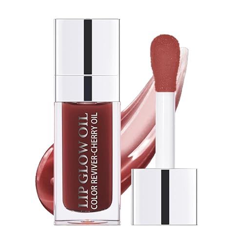 GECOMO Hydrating Lip Glow Oil - Moisturizing, Plumping, Non-Sticky Tinted Lip Balm, Brown, 0