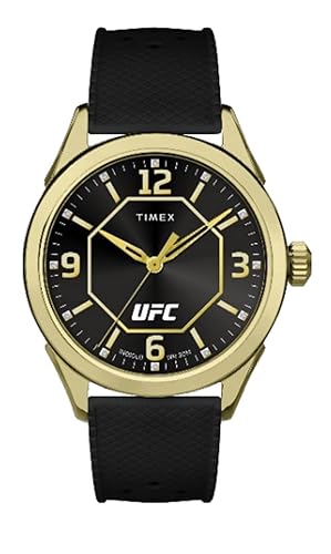 Timex Ufc Men'S Athena 42Mm Black Dial Watch With Black Strap & Gold-Tone Case