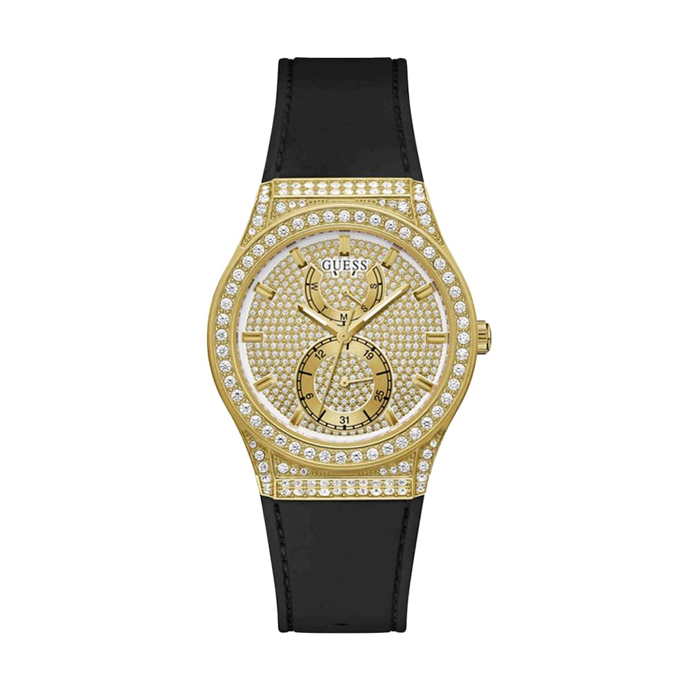 Guess 39Mm Ladies Watch - Black Strap, Gold Dial & Gold Tone Case