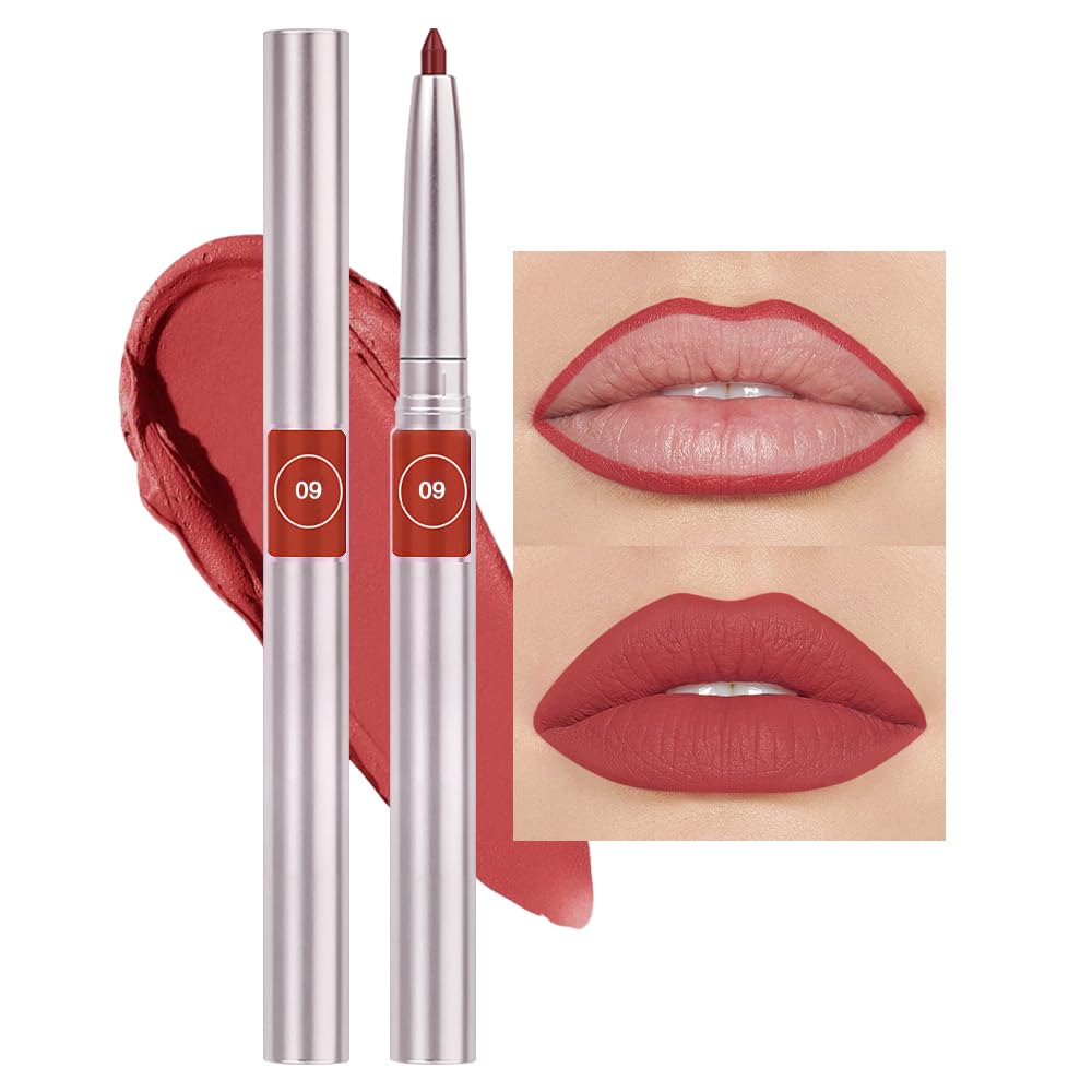 Feicuiyun Retractable Lipliner Pencil, Waterproof Matte Lip Liner, Vegan, 09#Orange Red