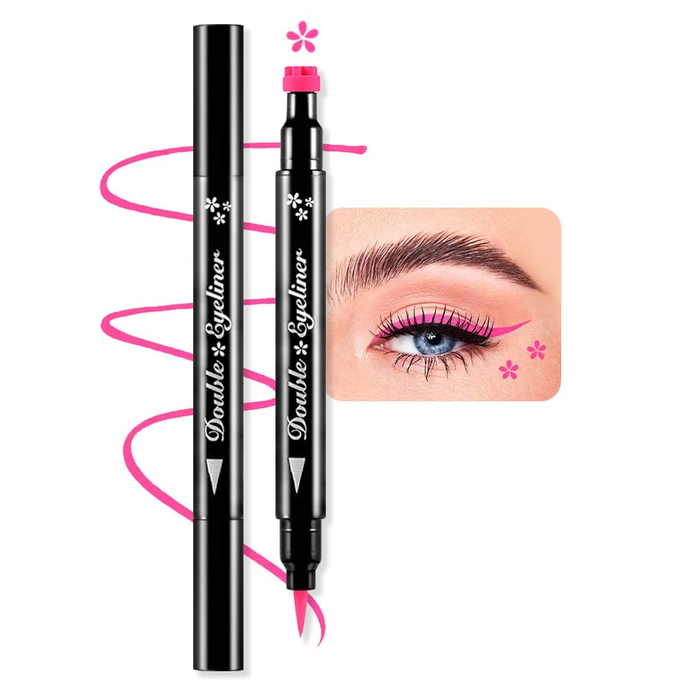 Bingbrush Double-Head Liquid Eyeliner Pencil, Waterproof Colorful Stamps, 07#Flower&Pink