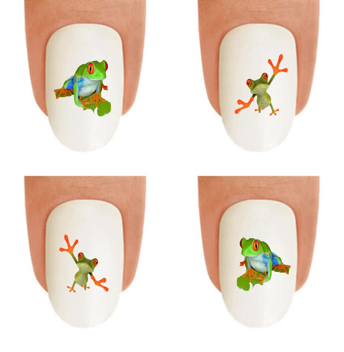 Hipzysticky Nail Art Decals - Waterslide Frog Transfers, Green & Orange, Diy Nail Accessories