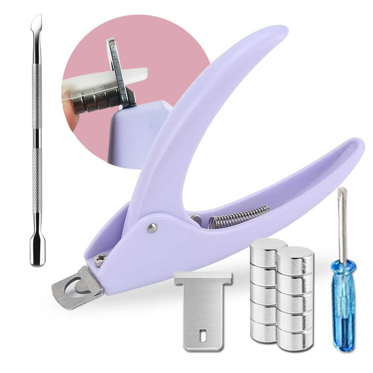 Dr.Nail Acrylic Nail Clippers With Magnets - False Nail Cutter & Cuticle Pusher In Pale Purple