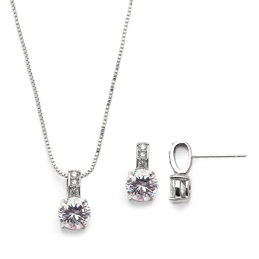 Mariell Silver Cubic Zirconia Necklace And Earrings Set For Brides And Everyday Wear