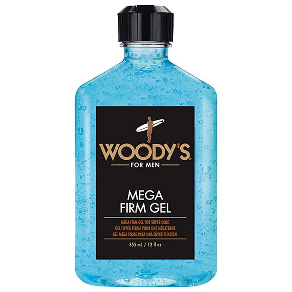 Woody'S Mega Firm Hair Styling Gel For Men, 12 Fl Oz - Strong Hold, Alcohol-Free, Body & Shine