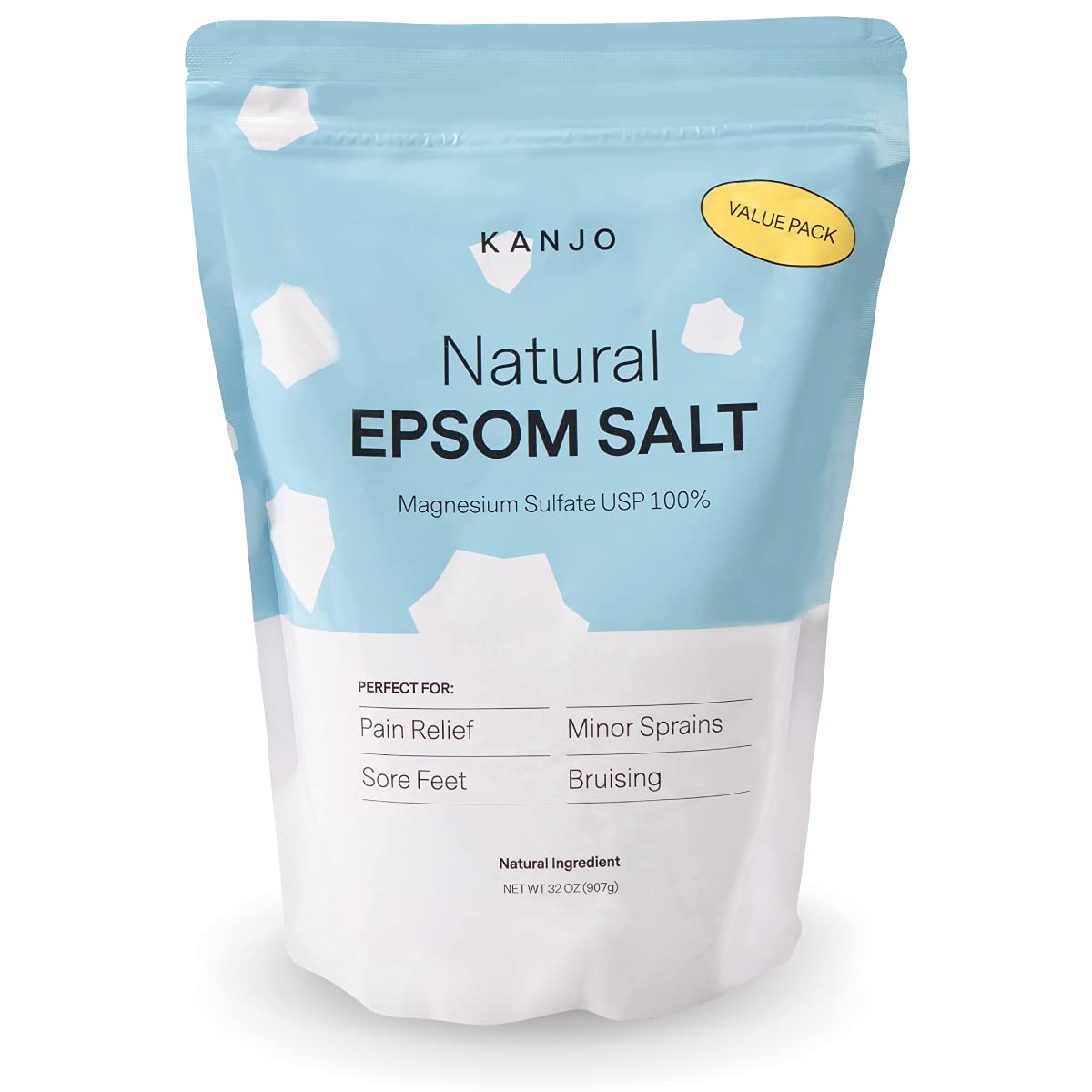 Kanjo Natural Epsom Salt, 100% Pure Magnesium Sulfate, Unscented, 32 Oz For Muscle Pain Relief