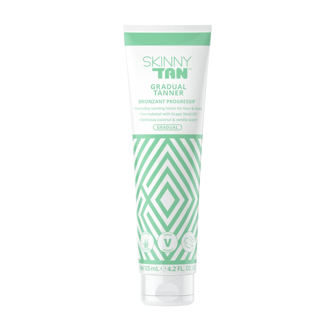 Skinny Tan Gradual Tanner  Lightweight  Fast Absorbing Self Tanner with Coconut and Vanilla Scent  Self Tanning Lotion with Al