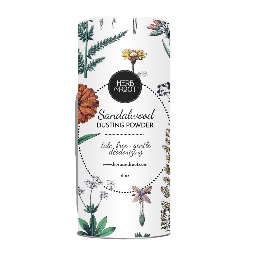 Herb & Root Talc Free Sandalwood Dusting Powder With Arrowroot & Oats, 6Oz For Chafing &