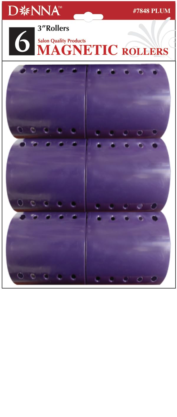 Donna Magnetic Foam Rollers 3(D) 6Pcs For Heatless Hair Styling - Plum With Hair Clips