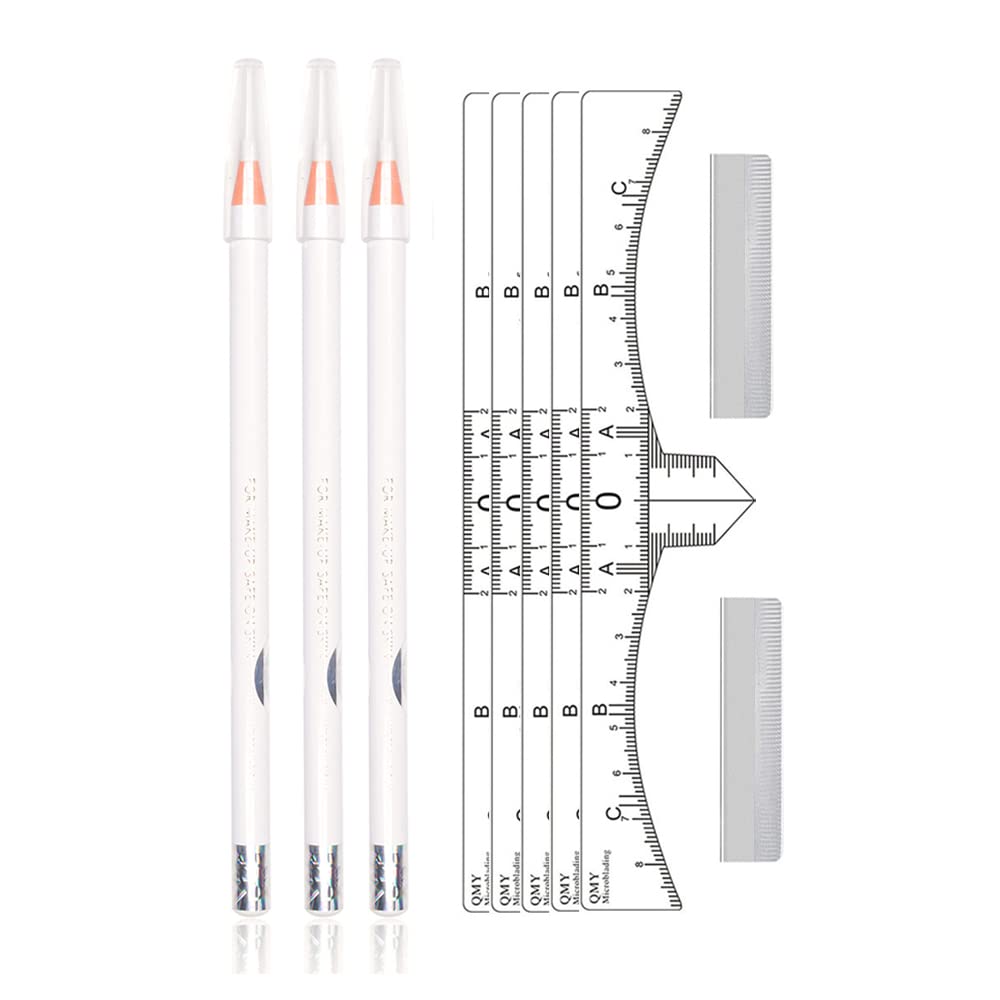 Qmybrow White Microblading Eyebrow Peel-Off Pencil, Waterproof Marker Liner (10 Pack)