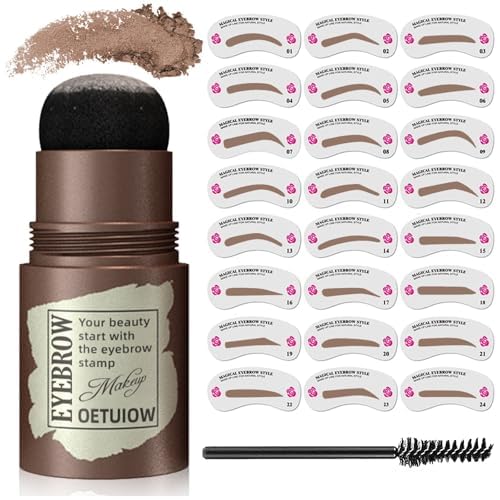 OETUIOW Eyebrow Stamp & Stencil Kit - 24 Reusable Medium Brown Brow Shapes, Smudge-Proof