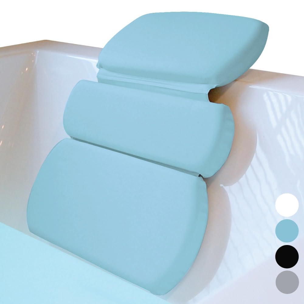 Gorilla Grip Spa Blue Bath Pillow - 3 Panel Foam Headrest With Improved Suction Cups For Relaxation