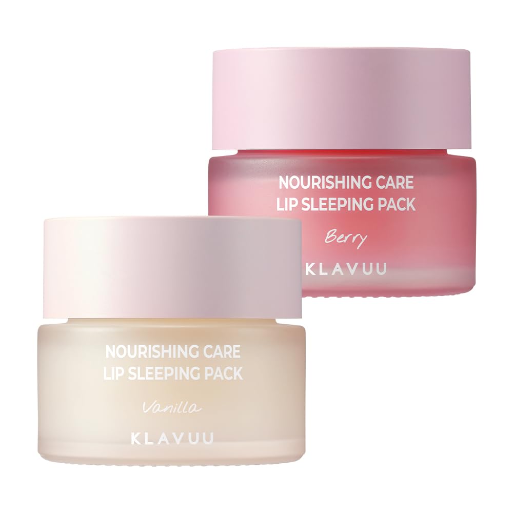 Klavuu Lip Mask Set (2Pcs) - Deep Hydrating Overnight Lip Balm For Chapped Lips, Berry & Vanilla