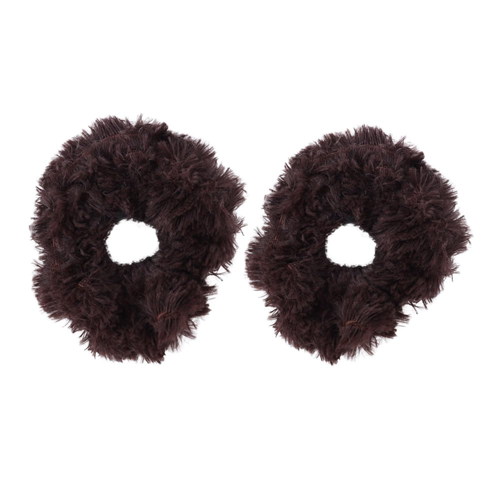 Motique Accessories Solid Fur Scrunchies Pony Holder Set of 2 - Brown