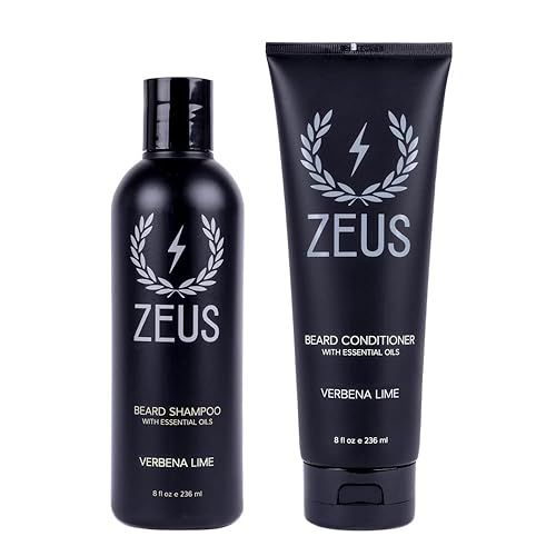 Zeus Beard Wash & Conditioner Set - Green Tea, Verbena Lime, 16 Fl Oz, Hydrate & Soften Men’S Be