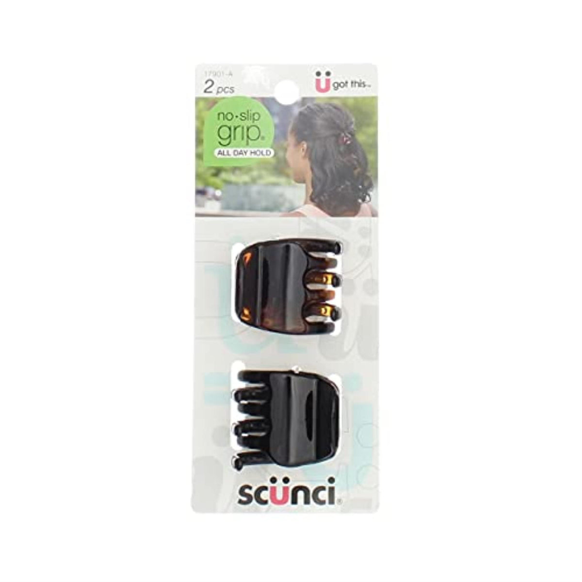 Scunci No-Slip Grip Chunky Jaw Clips, 3.5 Cm, 2-Count Pack, Durable Plastic Hair Accessories