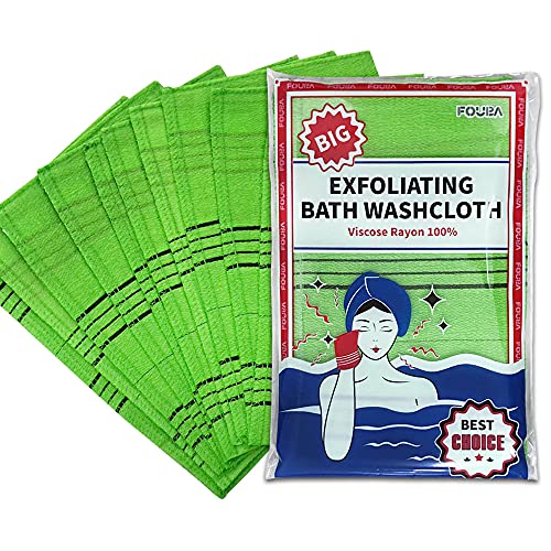 Fouba Asian Exfoliating Bath Washcloth - Large Green (10 Pcs) - Rayon Material