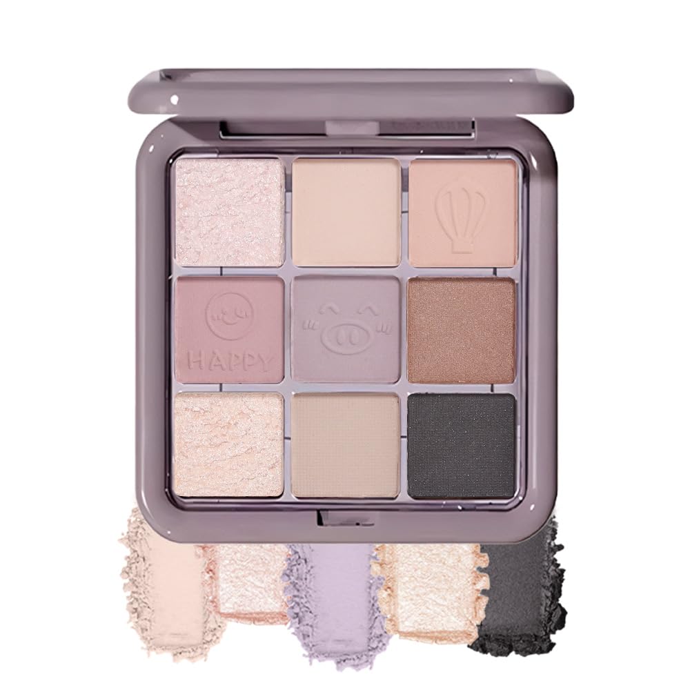 Amy'S Diary Matte Shimmer Purple Nude Eye Shadow Palette - 9 Blendable Waterproof Shades