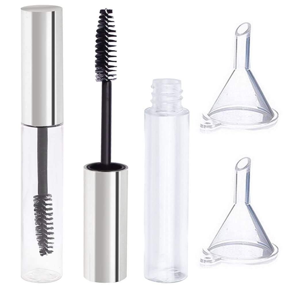 Pengxiaomei 2Pcs 10Ml Silver Empty Mascara Tube With Wand & Funnels For Diy Cosmetics