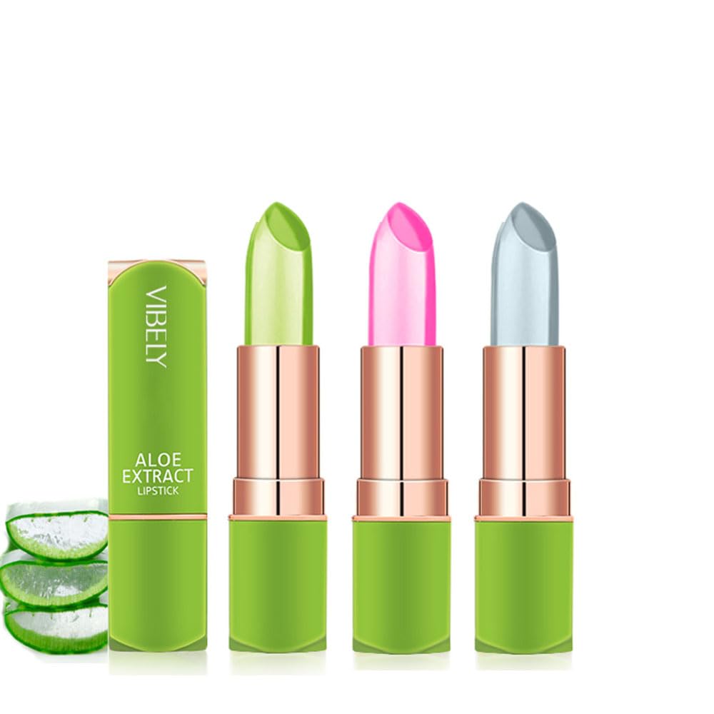 Flyeeo Aloe Vera Lipstick Set - Magic Color Change, Waterproof, Long Lasting, 24H (3 Pcs)