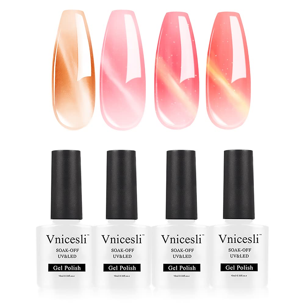 Vnicesli Rainbow Cat Eye Gel Nail Polish Set - 4 Icy Jelly Colors For Diy Manicure & Pedicure