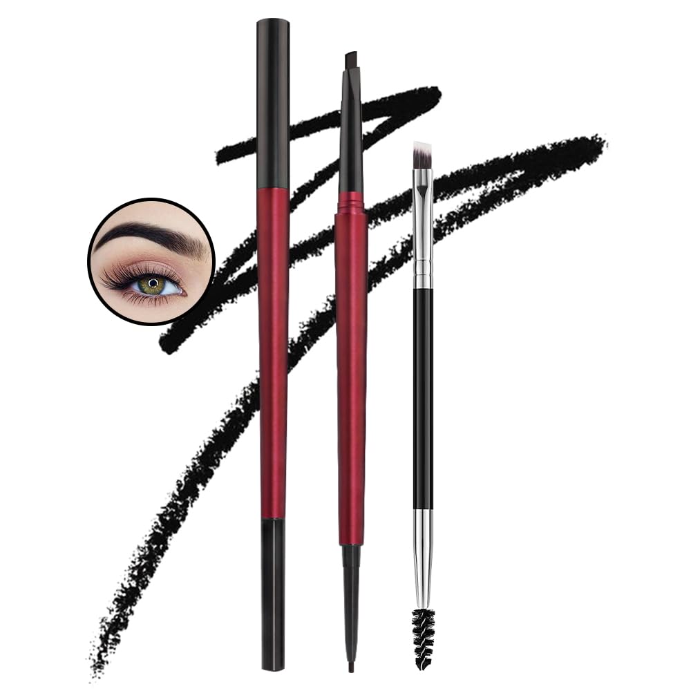 Kaely 2Pcs Eyebrow Pencil Set - Waterproof Dual-Ended Makeup Pens With Brush, Vegan, Black