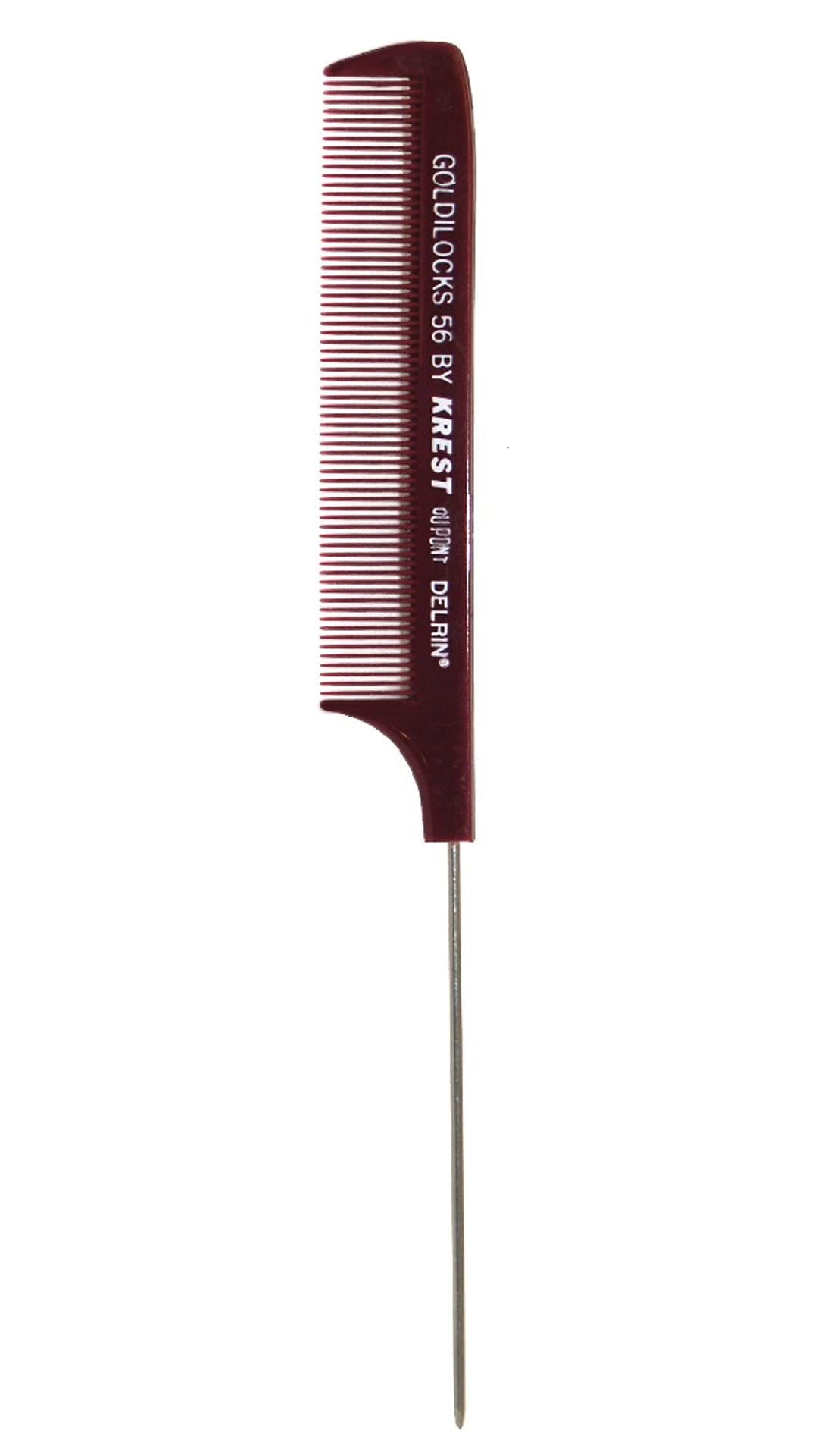 Krest Goldilocks 8.5&quot; Stainless Steel Pin Tail Comb - Extra Fine Teeth, Burgundy Rubber Handle