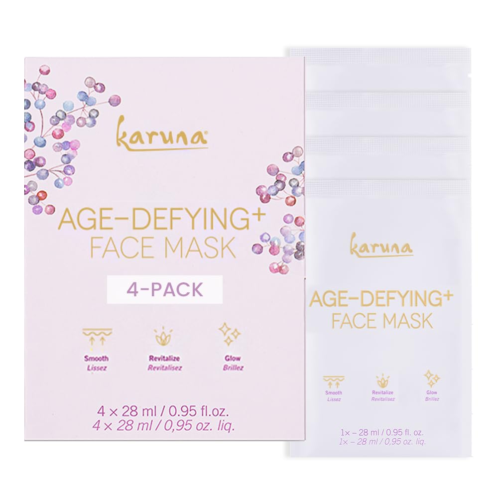 Karuna Age-Defying Face Masks For Dry Skin - Rejuvenating Sheet Masks With Elderberry & Calendula, 4 Pack