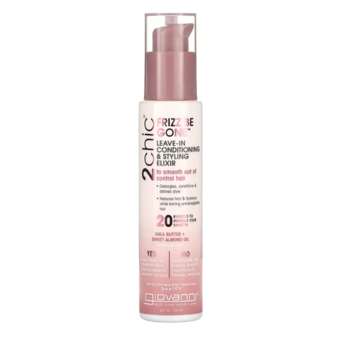 Giovanni 2Chic Leave-In Elixir, Anti-Frizz Smoothing Formula With Shea Butter & Almond Oil, 