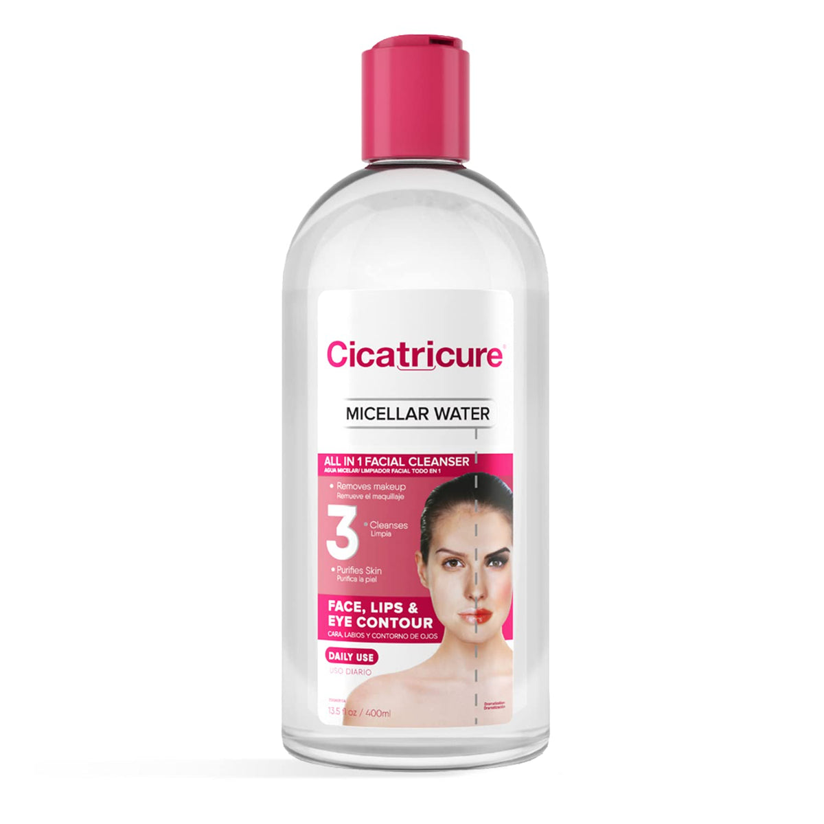 Cicatricure Micellar Water Facial Cleanser, 13.5 Oz - Gentle Makeup Remover, Pink White