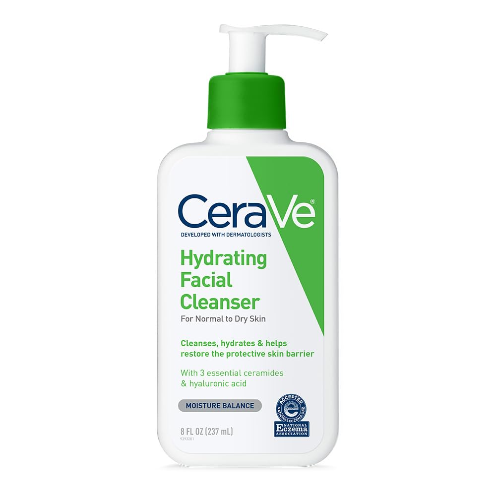 Cerave Hydrating Facial Cleanser With Hyaluronic Acid & Ceramides For Dry Skin, 8 Fl Oz