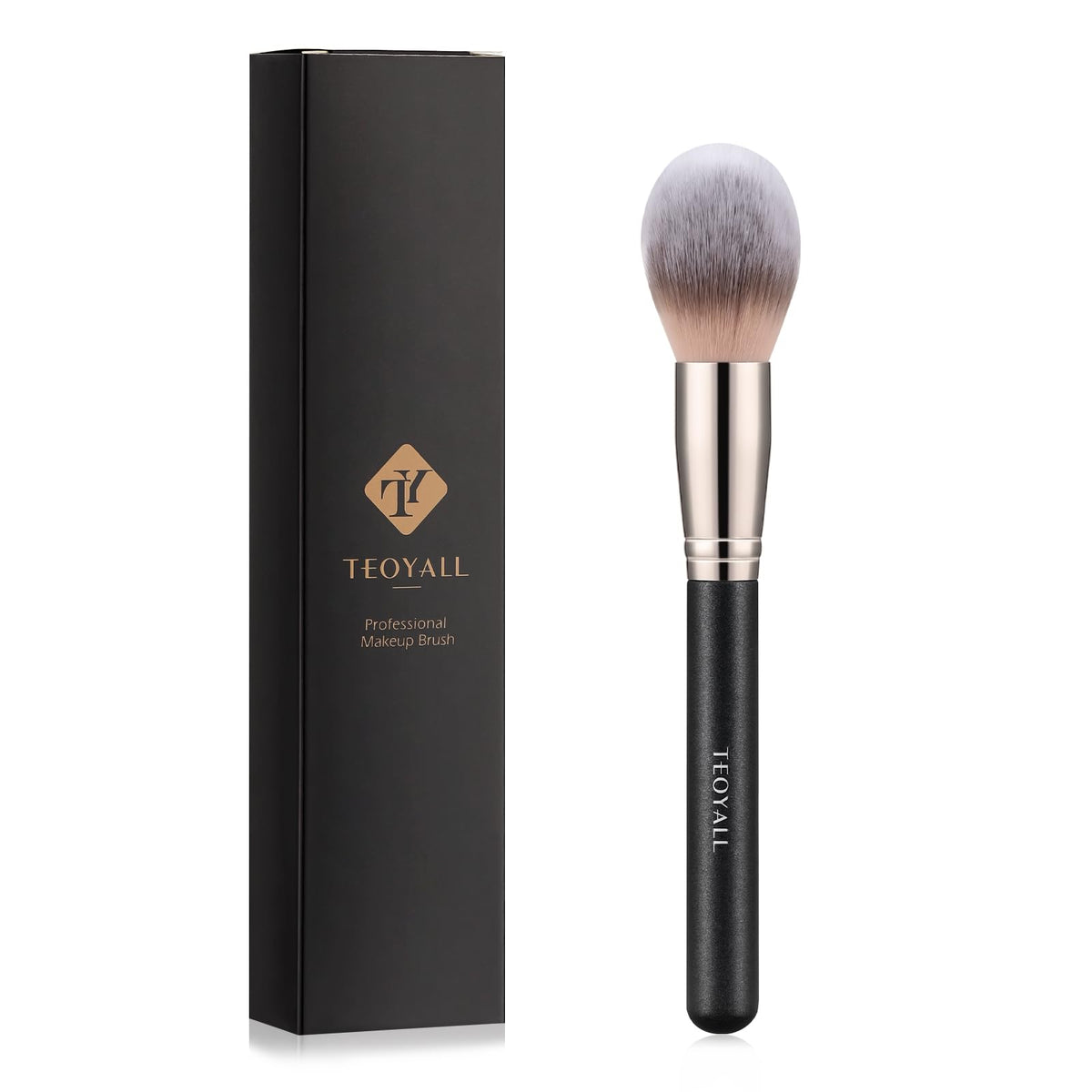 Teoyall Oval Blush Brush - Fluffy Synthetic Bristles For Contour & Bronzer, Black