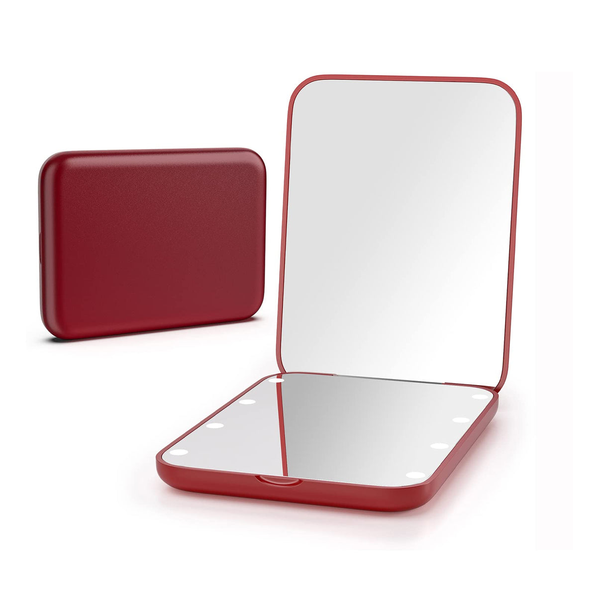 Kintion Led Pocket Mirror, 1X/3X Magnification, Portable Folding Makeup Mirror, Wine Red