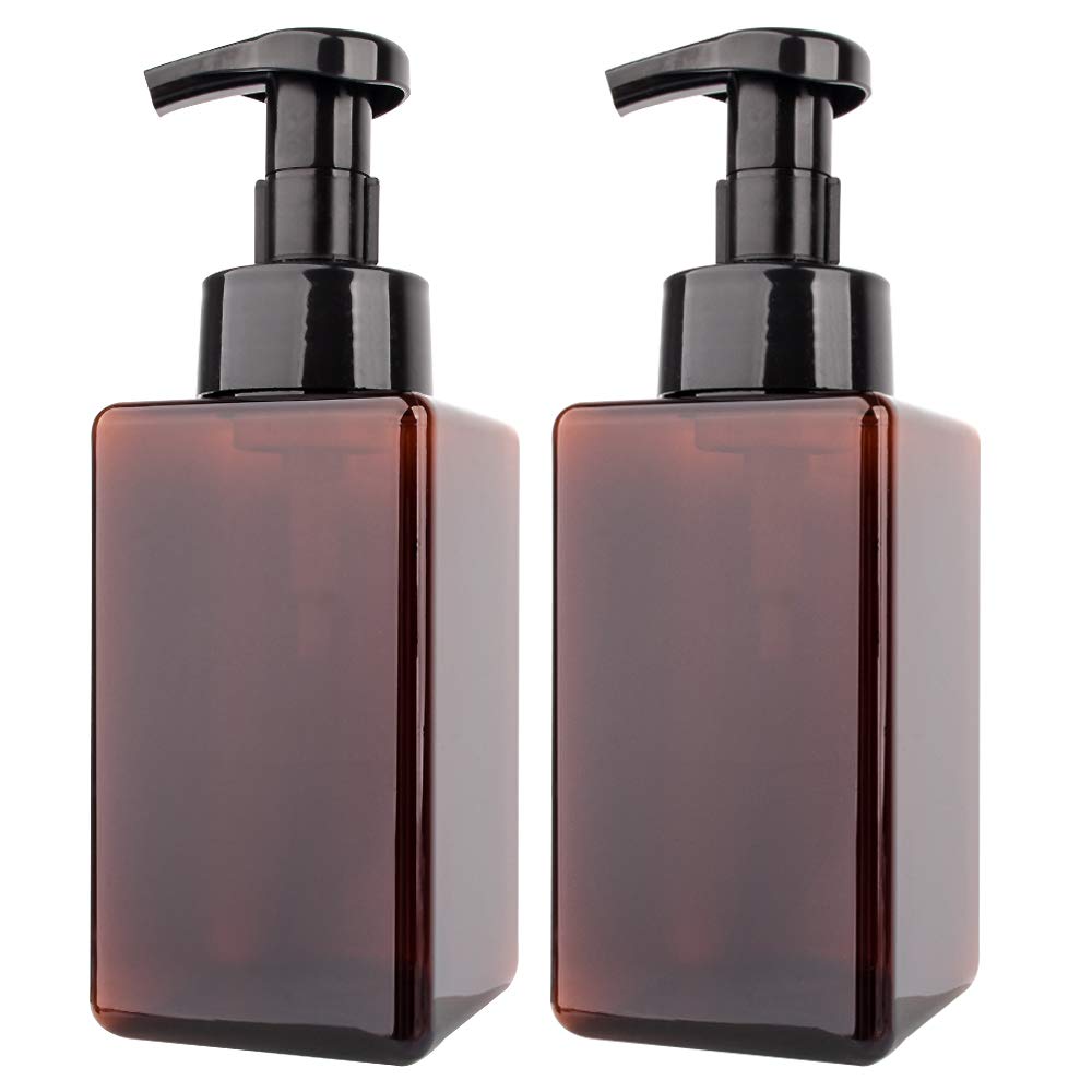 Rejomiik 2 Pack 15Oz Foaming Soap Dispenser - Amber Brown Plastic Pump For Kitchen & Bathroom