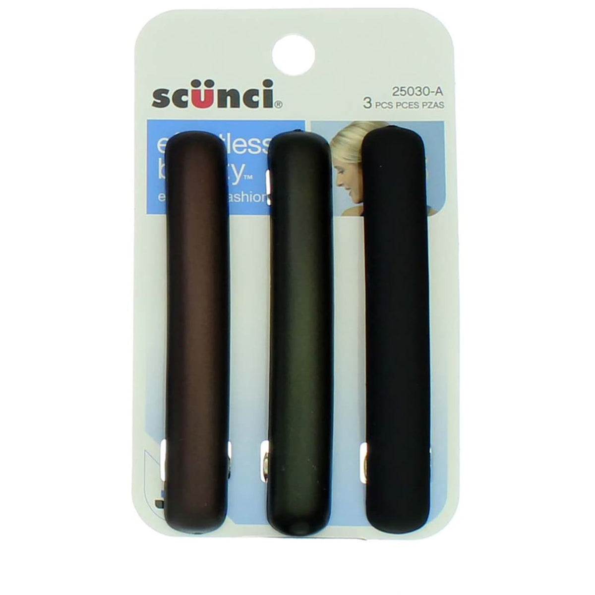 Scunci Black Metal Barrettes - Pack Of 3, Stylish Hair Accessories For All Occasions