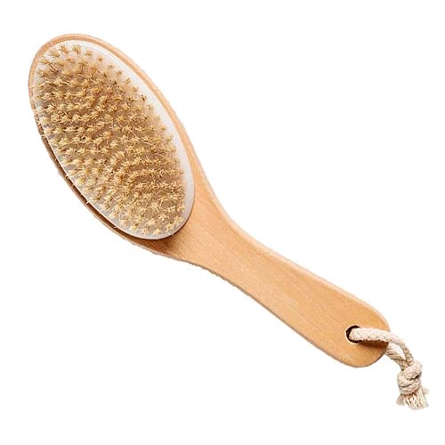 Touch Me 100% Natural Boar Bristle Body Brush With Wooden Handle - Tan & White, 1 Count