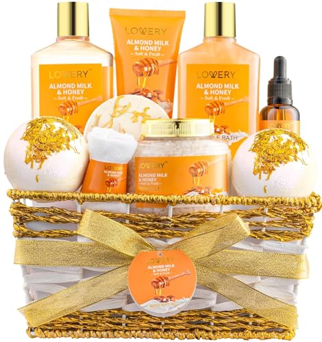 Lovery 10 Pc Almond Milk & Honey Spa Gift Basket - Relaxing Bath Set For Women, Perfect For Any Occasion