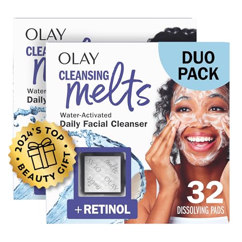 Olay Cleansing Melts + Retinol Face Cleanser, 64 Count Water-Activated Face Wash