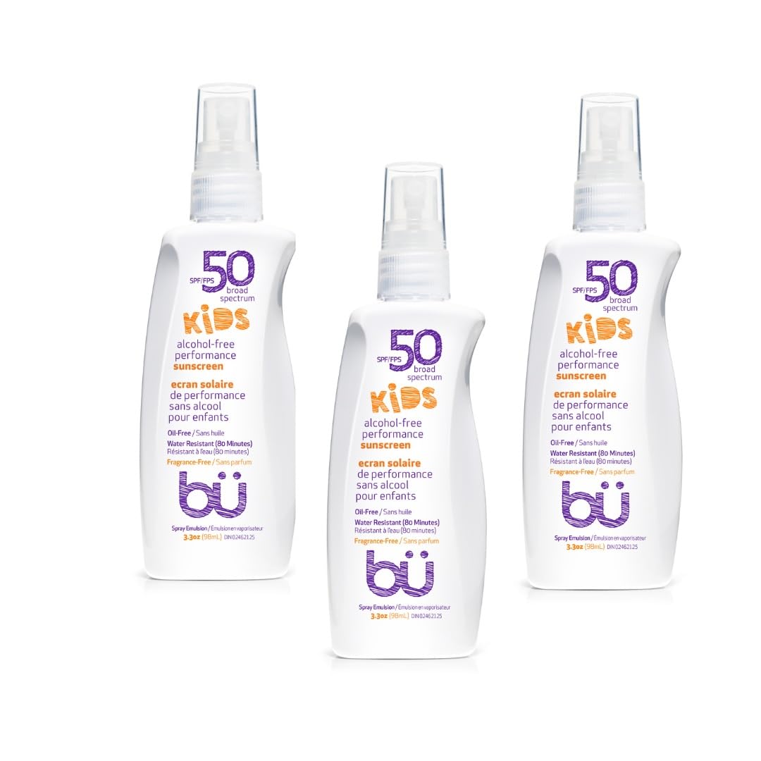 Bü Sunscreen Spray Kids Spf 50 - Organic, Fragrance-Free, Water-Resistant, Travel Size (3 Pack)